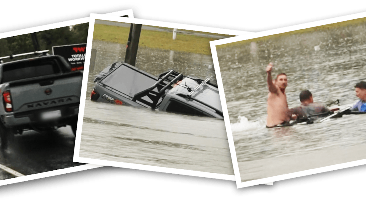 Gone in less than six minutes: Watch as floodwaters swallow 4WD